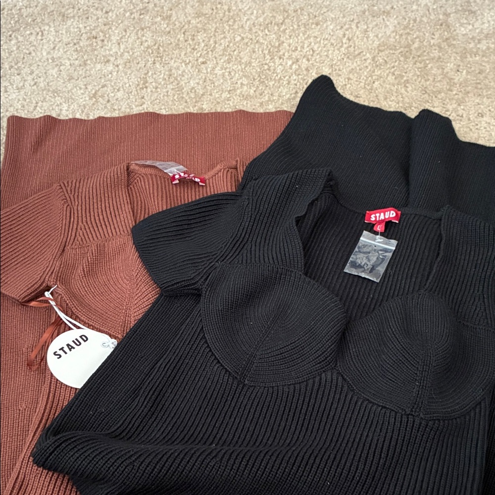STAUD Black Ribbed Knit Dress 2 dresses